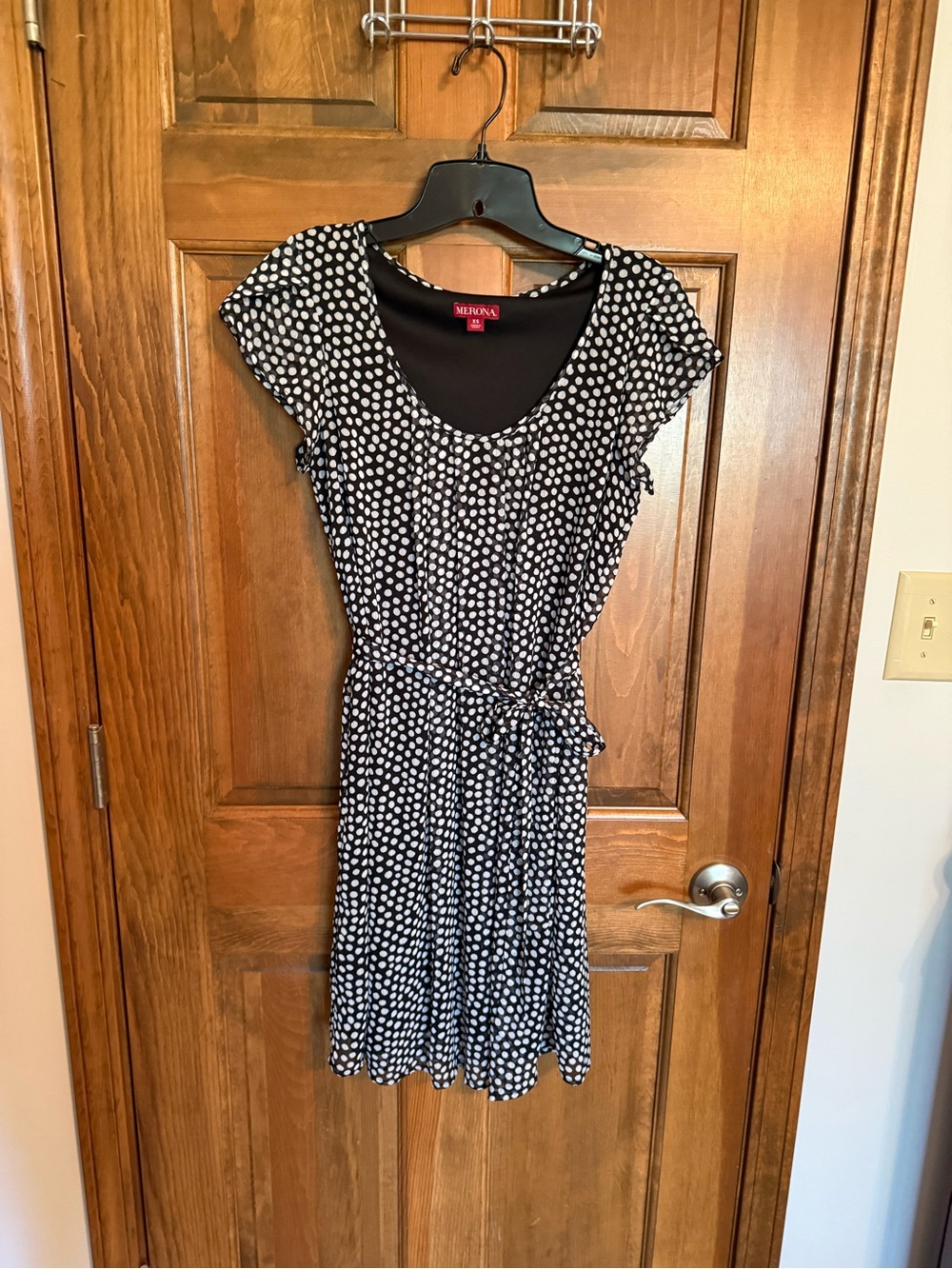 Merona Navy and White Polka Dot Tie-Waist Midi Dress